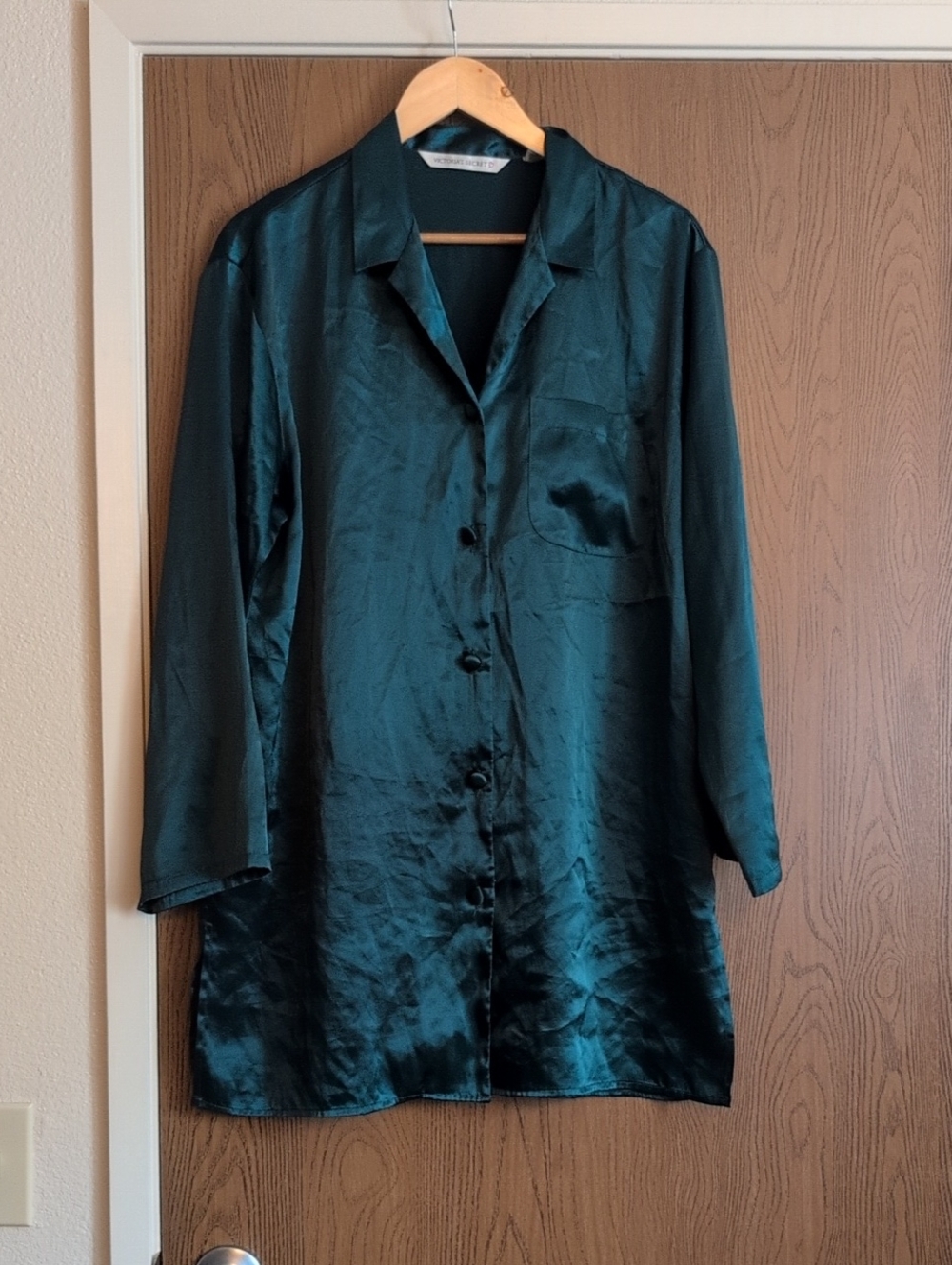 Victoria's Secret Green Satin Button-Front Chemise